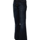 Dark Blue Washed Mid-Waisted Flared Denim Casual Jeans