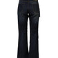 Dark Blue Washed Mid-Waisted Flared Denim Casual Jeans