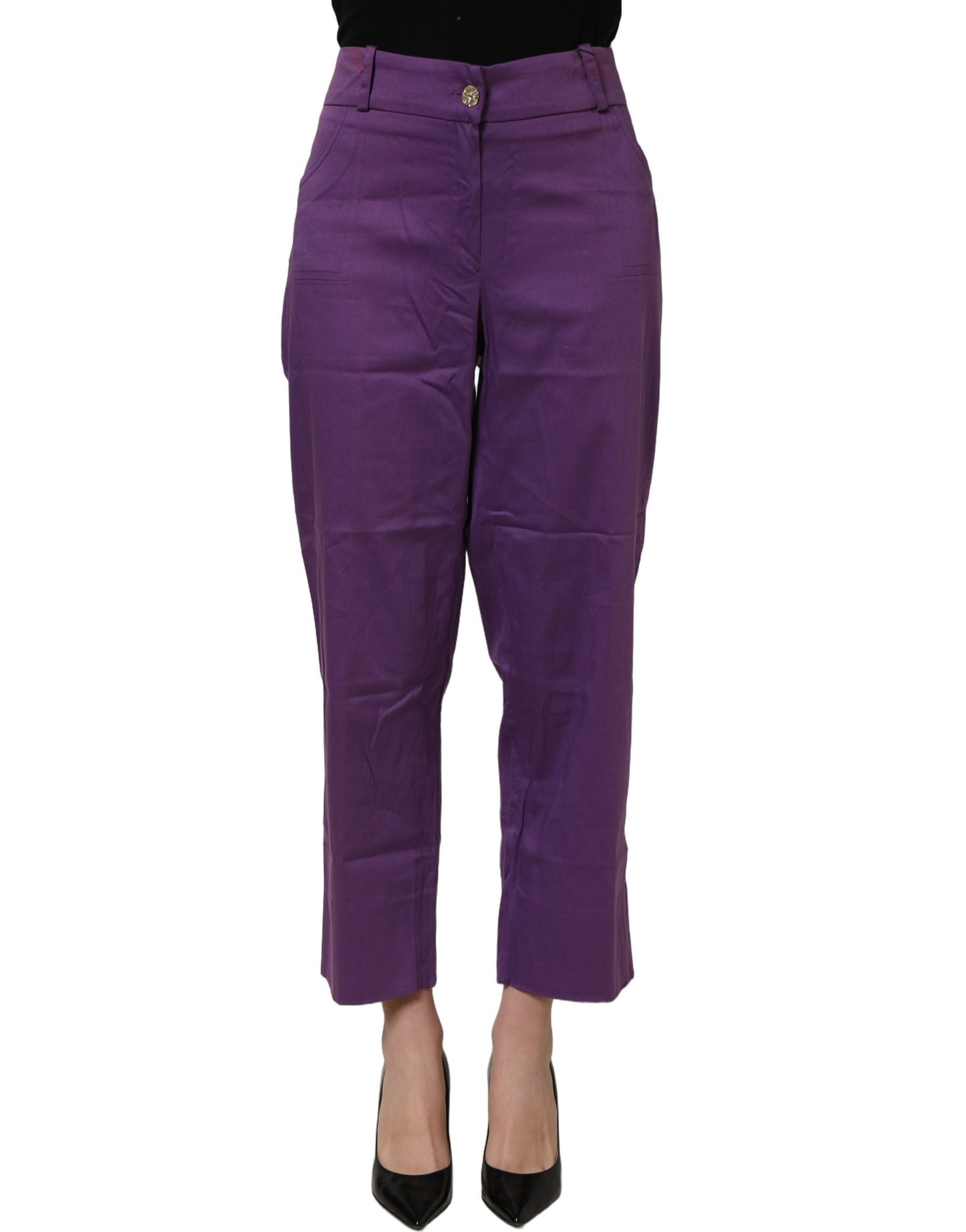 Violet Cotton Stretch High Waist Cropped Trouser Pants