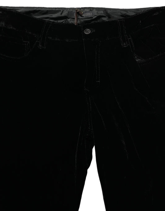 Black Viscose Blend Velvet Slim Fit Pants