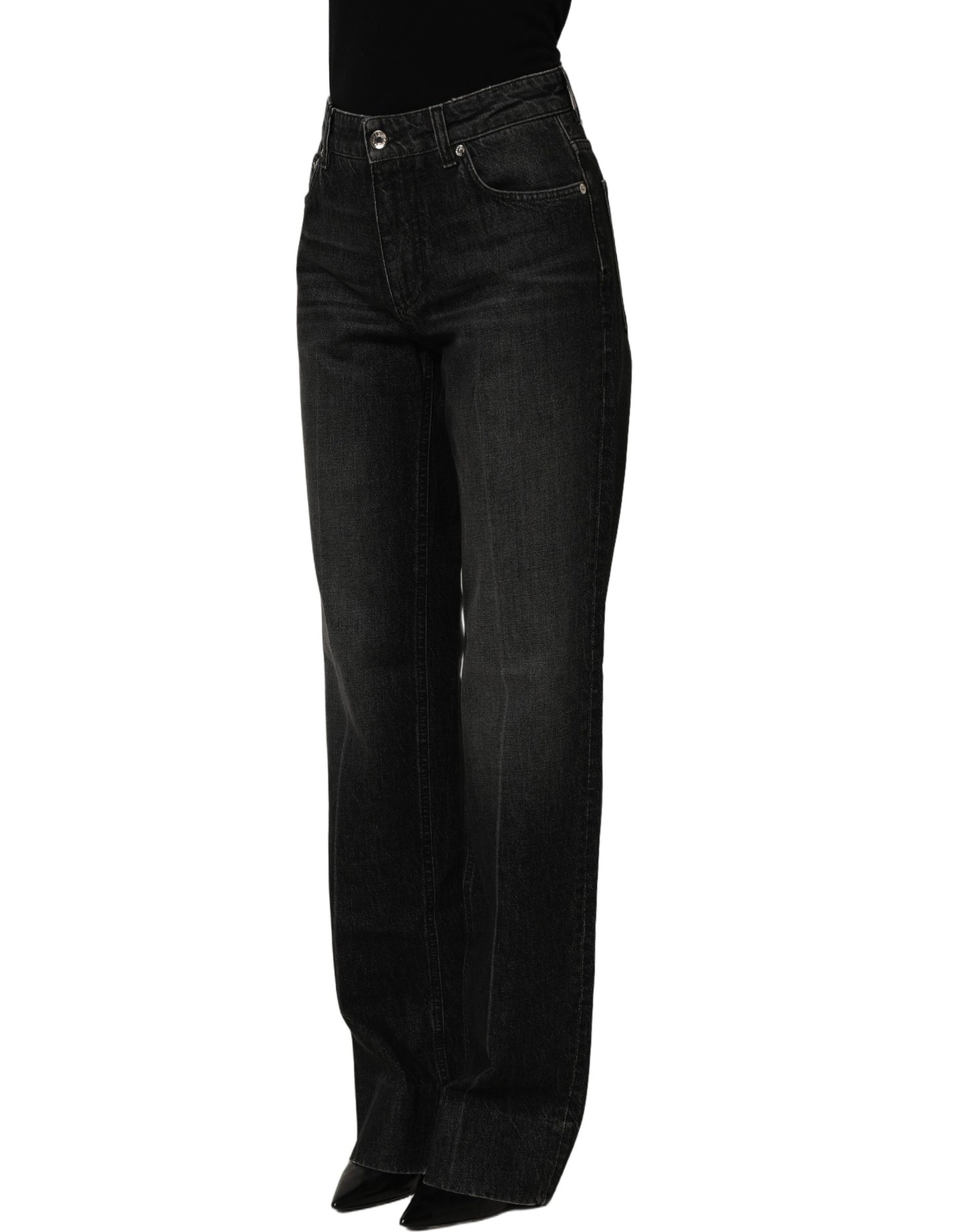 Black Cotton Stretch Straight Denim Jeans