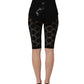 Black High Waist Sheer Floral Lace Shorts