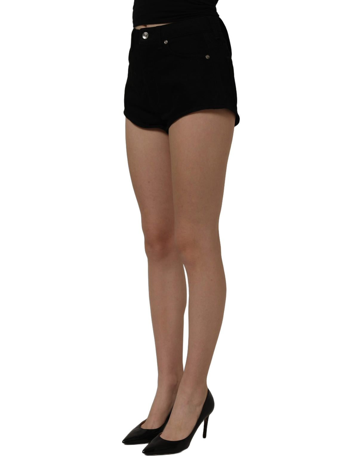 Dark Gray Cotton Mid Rise Denim Hot Pants Shorts