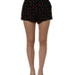 Black Floral High Rise Women Hot Pants Shorts