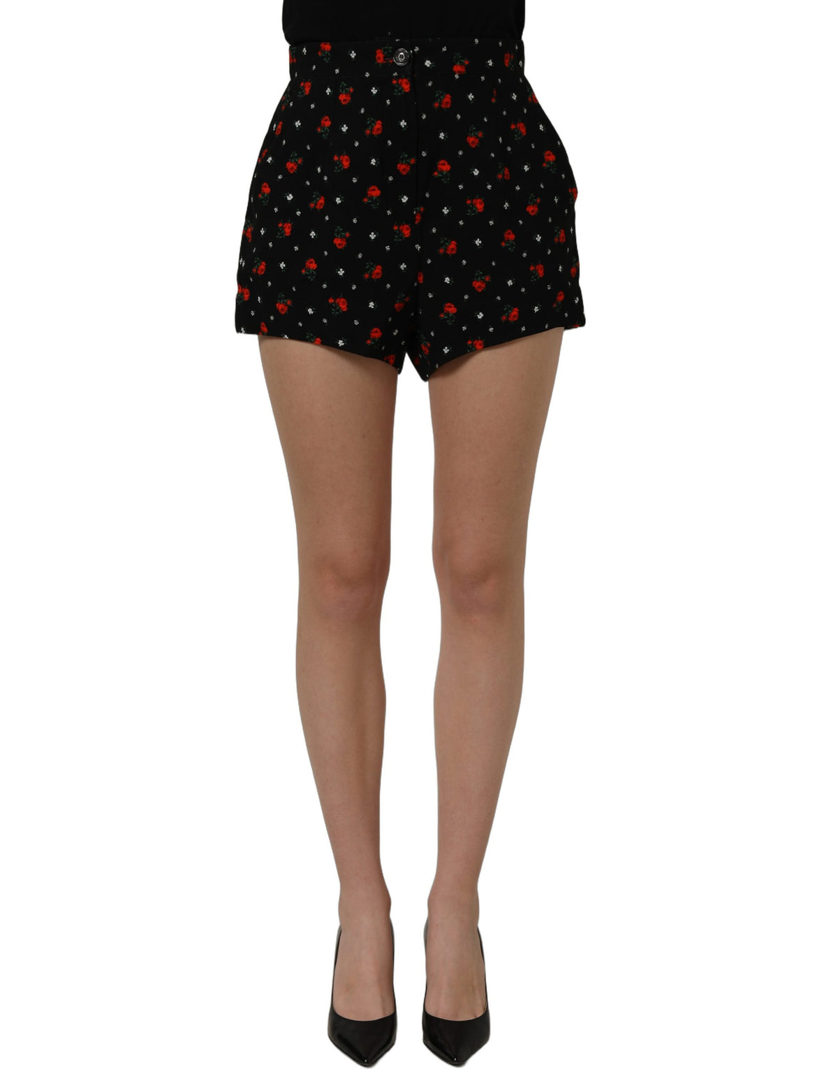 Black Floral High Rise Women Hot Pants Shorts
