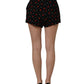 Black Floral High Rise Women Hot Pants Shorts