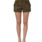 Green Cotton Mid Rise Cargo Hot Pants Shorts