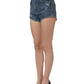 Blue Cotton High Rise Denim Hot Pants Shorts