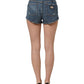 Blue Cotton High Rise Denim Hot Pants Shorts