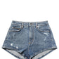 Blue Cotton High Rise Denim Hot Pants Shorts