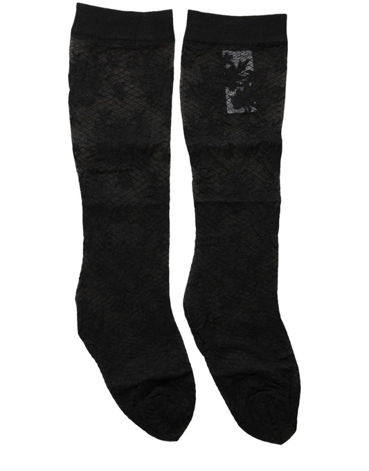 Black Floral Lace Nylon Stretch Stockings Socks