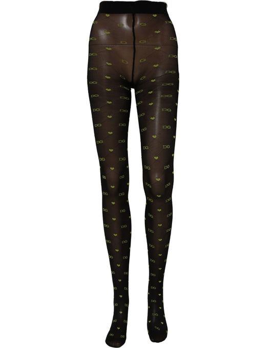 Black Green Nylon Logo Tights Stocking Pantyhose Socks