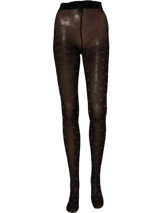 Black Nylon Hearts Tights Stocking Pantyhose Socks