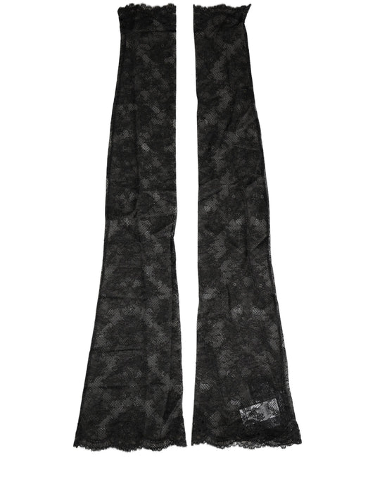 Black Floral Lace Nylon Stretch Knee High Socks