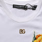 White Cotton Rose Patch Crew Neck T-shirt