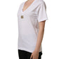 White Cotton Gold DG Logo V-Neck T-shirt