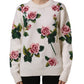 White Wool Floral Crew Neck Pullover Sweater