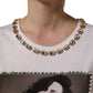 White Printed Jeweled Round Neck T-shirt