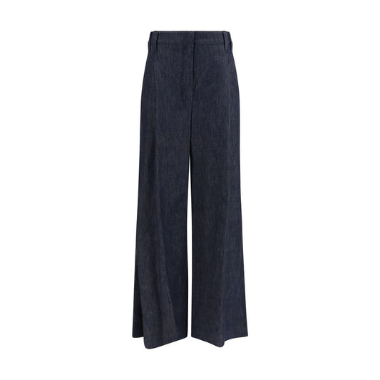 Blue Cotton Casual Pants