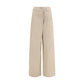 Beige Cotton Casual Pants