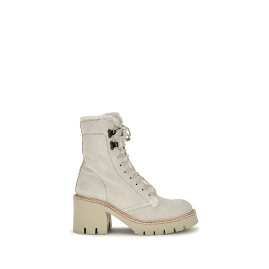 Beige Calf Leather Bos Taurus Lace-Up Boots