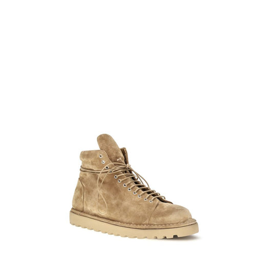 Beige Suede Leather Lace-Up Boots