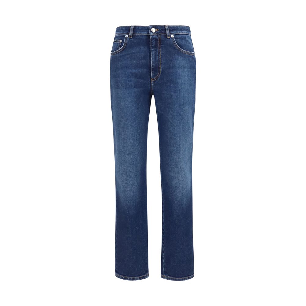 Blue Cotton Straight-Leg Jeans