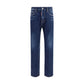 Blue Cotton Straight-Leg Jeans