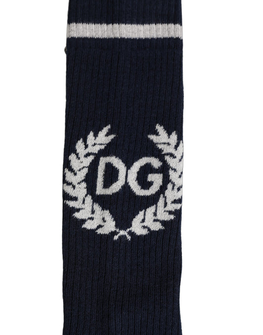 Men Navy Blue DG Logo Mid Calf Accessory Socks