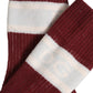 Burgundy White Stripes Cotton Mid Calf Accessory Socks
