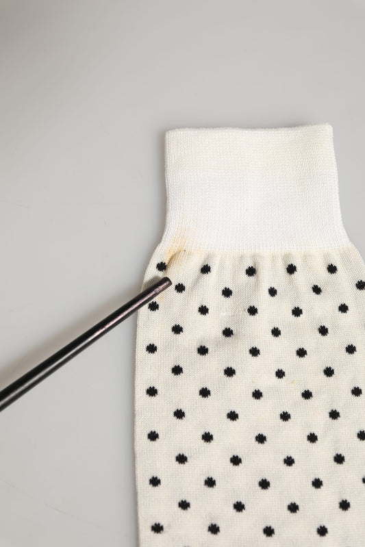 Off White Cotton Polka Dot Mid Calf Accessory Socks