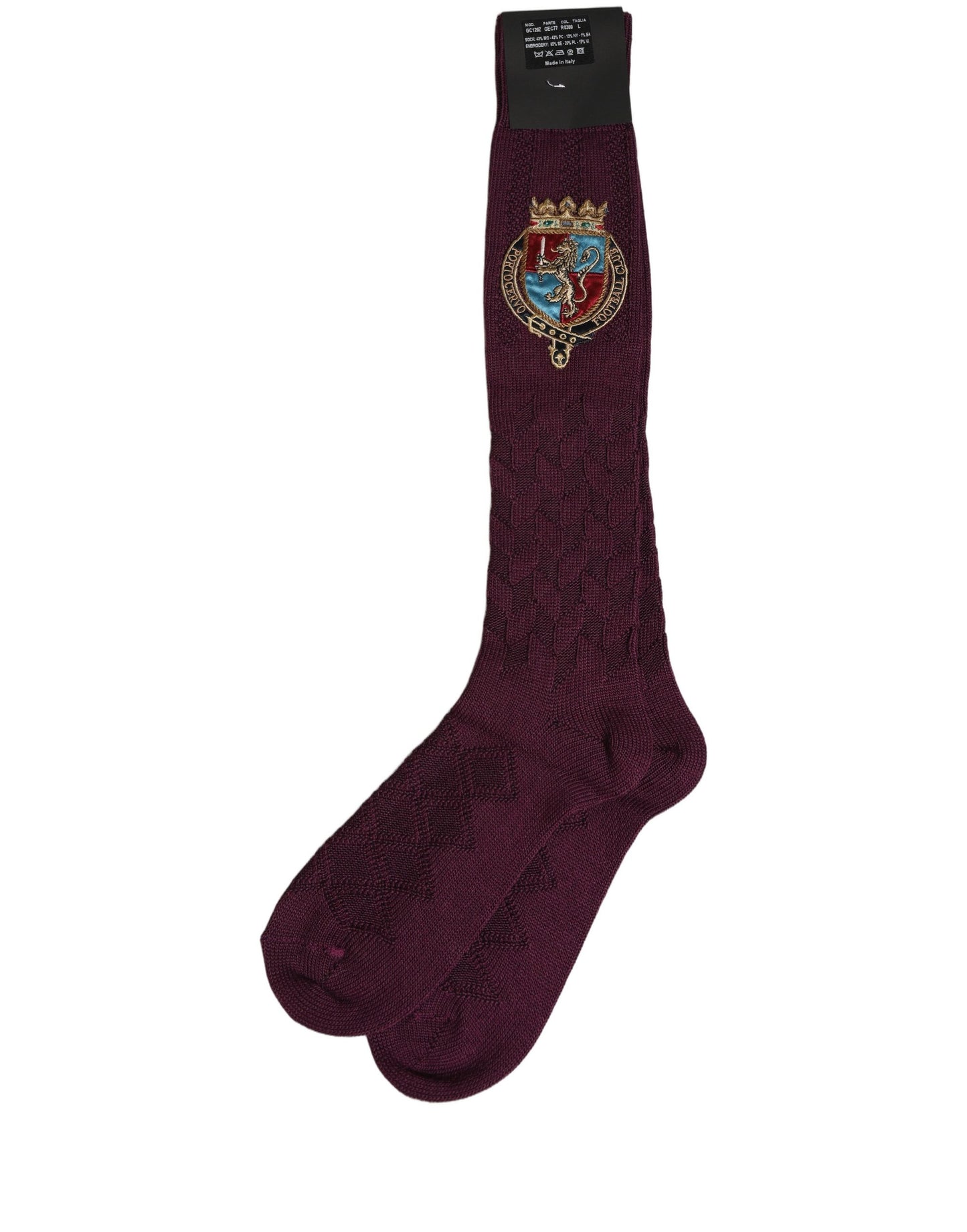 Burgundy Wool Crest Logo Knee High Accessory Socks