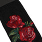 Black Wool Floral Over The Calf Accessory Socks
