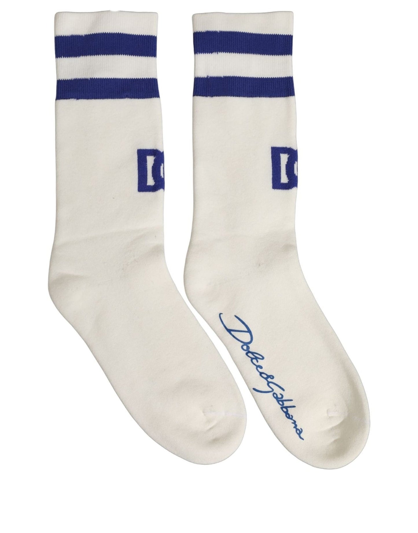 White Blue Cotton Logo Calf Women Accessory Socks