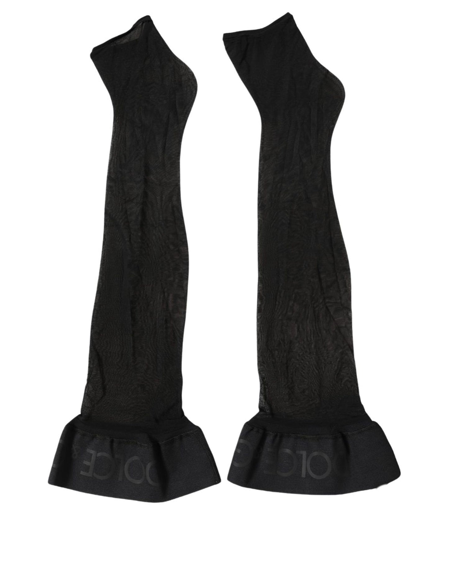 Black Nylon Logo Calf Long Women Accessory Socks