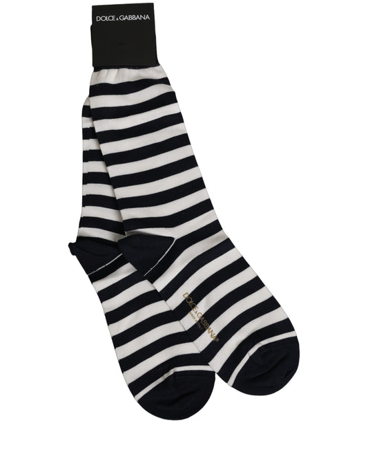Black White Stripes Cotton Mid Calf Accessory Socks
