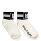White Black Cotton Ankle Length DG Logo Socks
