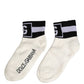 White Black Cotton Ankle Length DG Logo Socks