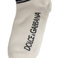 White Black Cotton Ankle Length DG Logo Socks