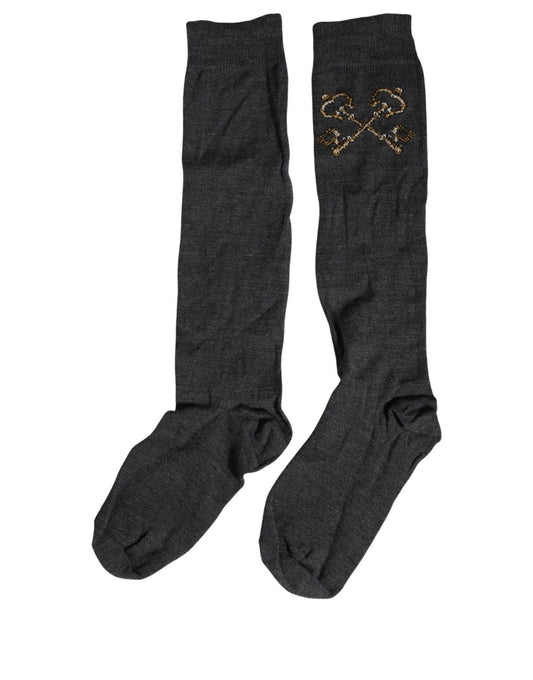 Dark Gray Wool Over The Calf Knee High Accessory Socks