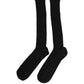 Black Cotton Ribbed Logo Over The Calf Women Socks