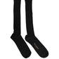 Black Cotton Ribbed Logo Over The Calf Women Socks