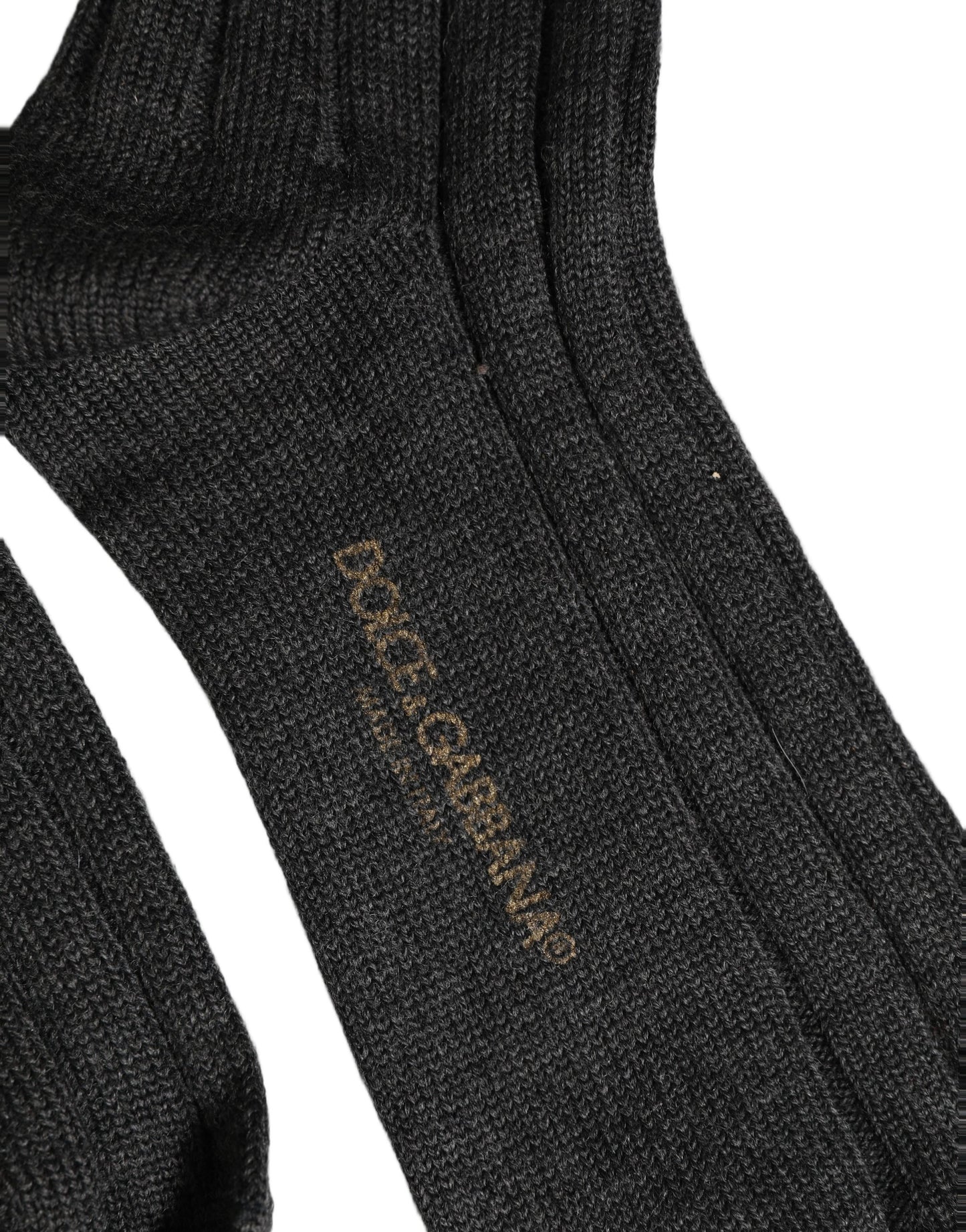 Dark Gray Wool Logo Calf Long Ribbed Accessory Socks