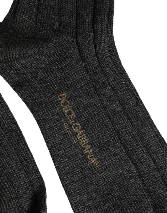 Dark Gray Wool Logo Calf Long Ribbed Accessory Socks