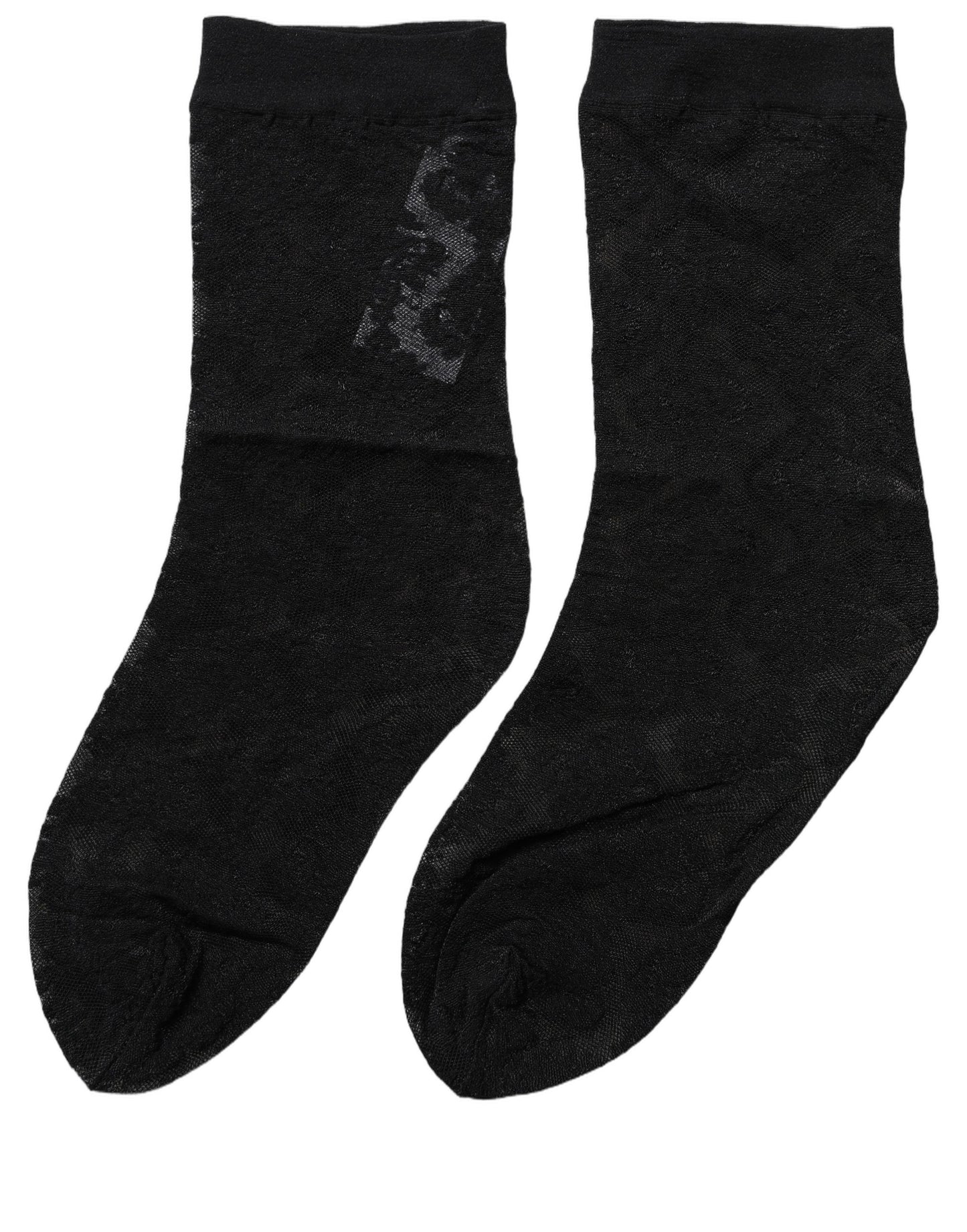 Black Floral Nylon Stretch Mid Calf Socks