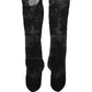 Black Floral Nylon Stretch Over The Calf Socks