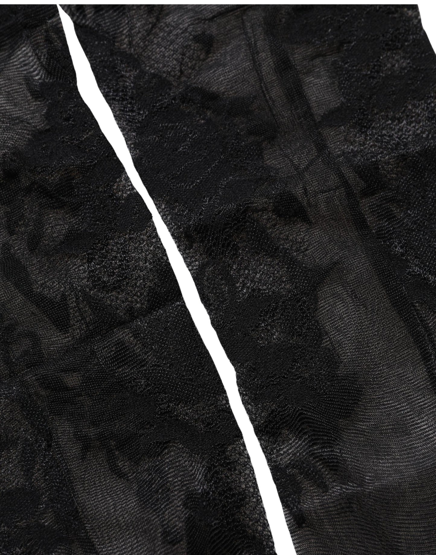 Black Floral Nylon Stretch Over The Calf Socks