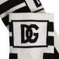 White Black Cotton Stretch Knee High Socks
