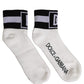 White Black Cotton Ankle Length DG Logo Socks