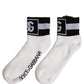 White Black Cotton Ankle Length DG Logo Socks